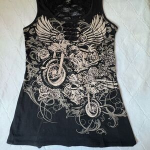 Los Angeles Apparel Black and Cream Graphic Tank Top
